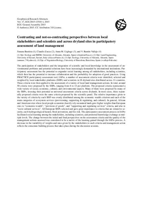 Contrasting and not-so-contrasting perspectives between local stakeholders and scientists and across dryland sites in participatory assessment of land management