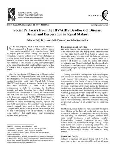 Social pathways from the HIV/AIDS deadlock of disease, denial and desperation in rural Malawi