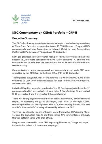 ISPC Commentary on CGIAR Portfolio – CRP-II