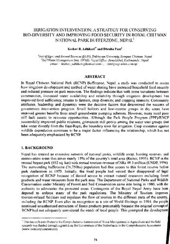 Irrigation intervention: a strategy for conserving bio-diversity and improving food security in Royal Chitwan national park bufferzone, Nepal