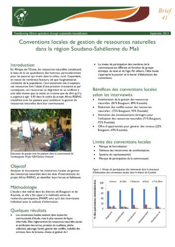 Conventions locales de gestion de ressources naturellesdans la région Soudano-Sahélienne du Mali