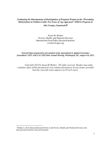 Evaluating the determinants of participation of pregnant women in the “Preventing Malnutrition in Children Under Two Years of Age Approach” (PM2A) program in Alta Verapaz, Guatemala