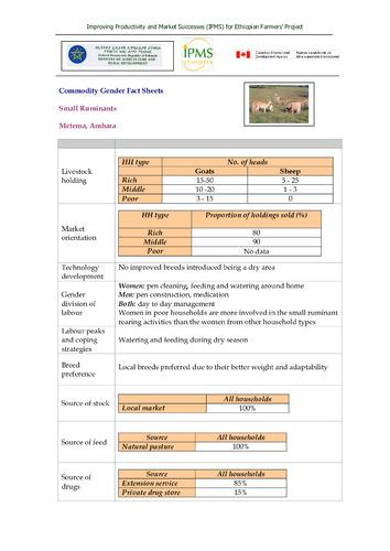 IPMS commodity gender fact sheet, Metema pilot learning woreda