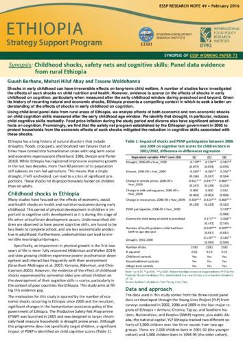Synopsis, Childhood shocks, safety nets and cognitive skills: Panel data evidence from rural Ethiopia