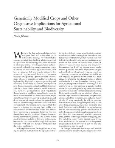 Agricultural biotechnology and the poor : proceedings of an international conference, Washington, D.C., 21-22 October 1999. Genetically modified crops and other organisms: implications for agricultural sustainability and biodiversity.