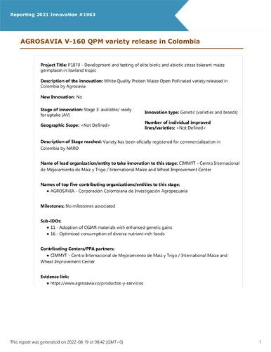 AGROSAVIA V-160 QPM variety release in Colombia