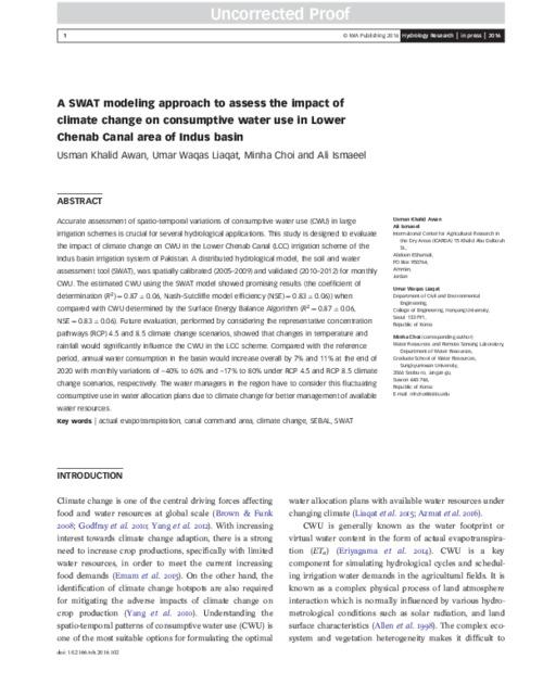 A SWAT modeling approach to assess the impact of climate change on consumptive water use in Lower Chenab Canal area of Indus basin