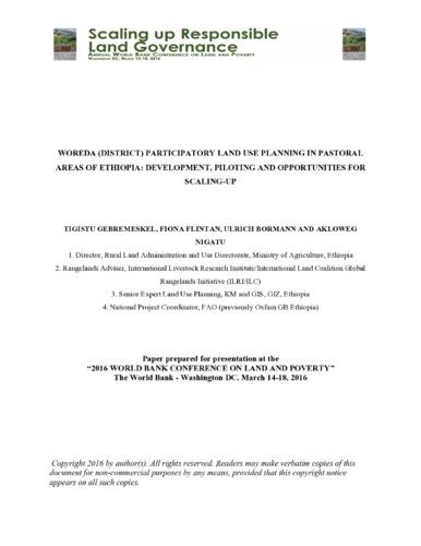 Woreda (district) participatory land use planning in pastoral areas of Ethiopia: Development, piloting and opportunities for scaling-up