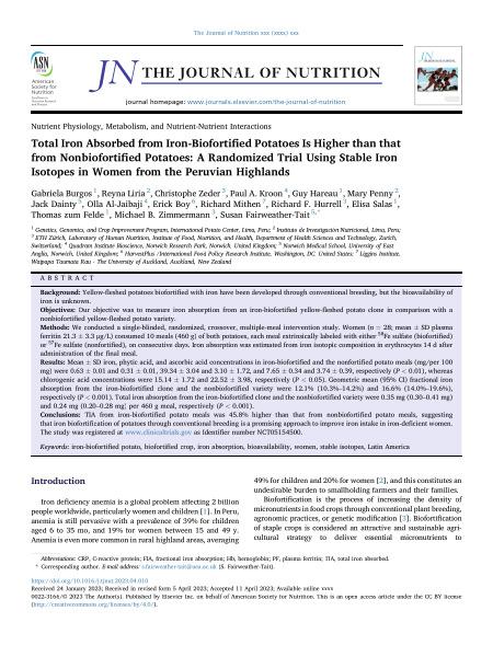 Total iron absorbed from iron-biofortified potatoes is higher than from non-biofortified potatoes: a randomized trial using stable iron isotopes in women from the Peruvian highlands