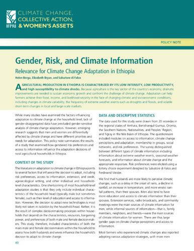 Gender, risk, and climate information: Relevance for climate change adaptation in Ethiopia