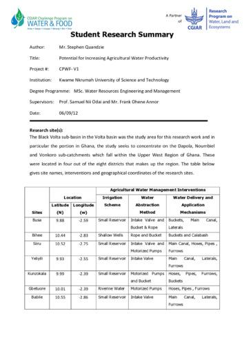 Potential for Increasing Agricultural Water Productivity