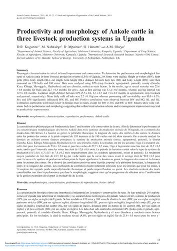 Productivity and morphology of Ankole cattle in three livestock production systems in Uganda
