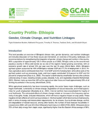 Country profile – Ethiopia: Gender, climate change, and nutrition linkages