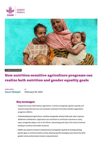 How nutrition-sensitive agriculture programs can realize both nutrition and gender equality goals