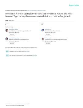 Prevalence of White Spot Syndrome Virus in brood stock, Nauplii and Post-larvae of Tiger shrimp (Penaeus monodon Fabricius, 1798) in Bangladesh