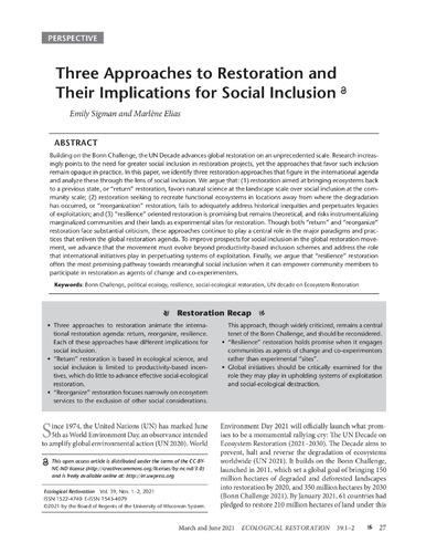 Three approaches to restoration and their implications for social inclusion