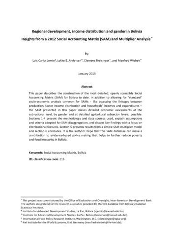 Regional development, income distribution and gender in Bolivia: Insights from a 2012 Social Accounting Matrix (SAM) and Multiplier Analysis