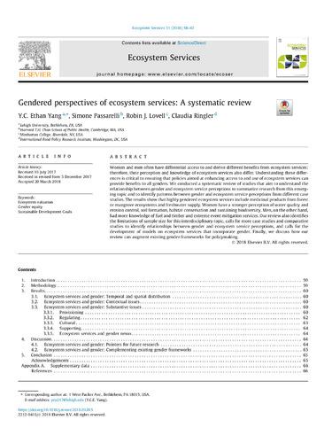 Gendered perspectives of ecosystem services: A systematic review