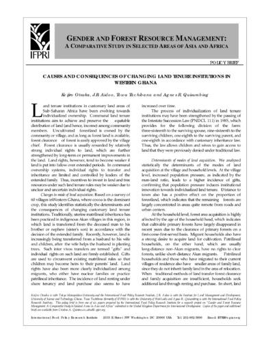 Causes and consequences of changing land tenure institutions in Western Ghana