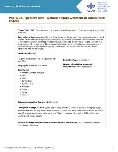 Pro-WEAI (project-level Women's Empowerment in Agriculture Index)