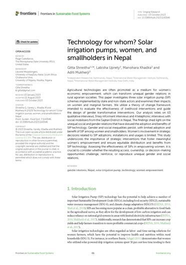 Technology for whom? Solar irrigation pumps, women, and smallholders in Nepal