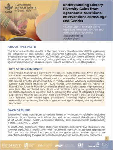 Understanding dietary diversity gains from agronomic-nutritional interventions across age and gender: A longitudinal analysis using repeated measures ANOVA and mixed-effects modeling