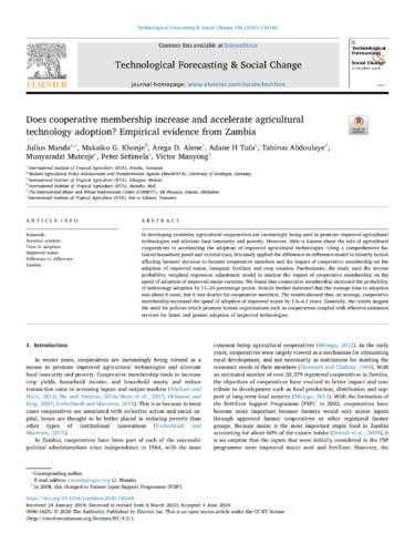 Does cooperative membership increase and accelerate agricultural technology adoption? Empirical evidence from Zambia