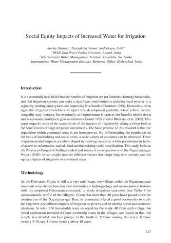 Social equity impacts of increased water for irrigation