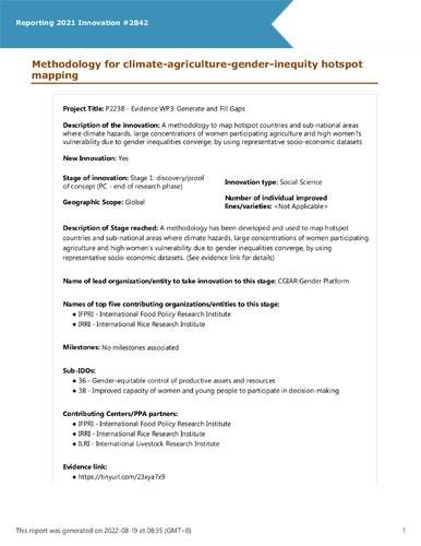 Methodology for climate-agriculture-gender-inequity hotspot mapping