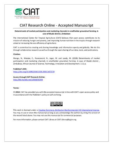 Determinants of market participation and marketing channels in smallholder groundnut farming: A case of Mudzi district, Zimbabwe