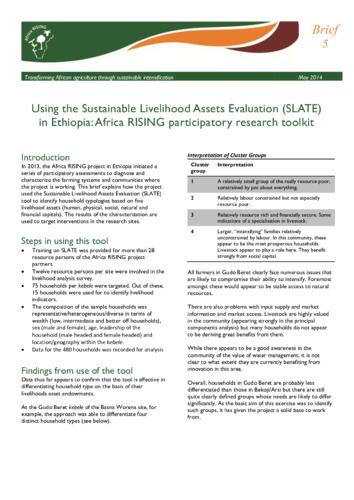 Using the Sustainable Livelihood Assets Evaluation (SLATE) in Ethiopia: Africa RISING participatory research toolkit