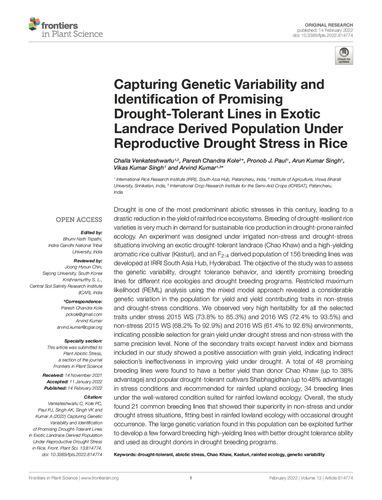 Capturing genetic variability and identification of promising drought-tolerant lines in exotic landrace derived population under reproductive drought stress in rice