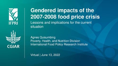 Gendered Impacts of the 2007-2008 food price crisis: Lessons and implications for the current situation