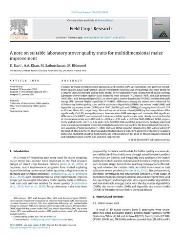 A note on suitable laboratory stover quality traits for multidimensional maize improvement