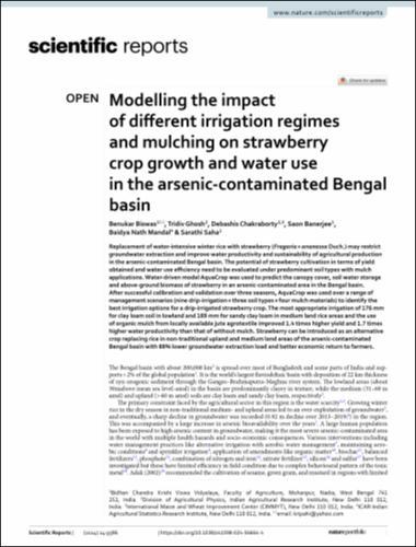 Modelling the impact of different irrigation regimes and mulching on strawberry crop growth and water use in the arsenic-contaminated Bengal basin