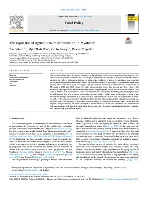 The rapid rise of agricultural mechanization in Myanmar