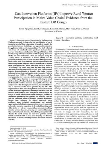Can Innovation Platforms (IPs) improve rural women participation in maize value chain? evidence from the eastern DR Congo