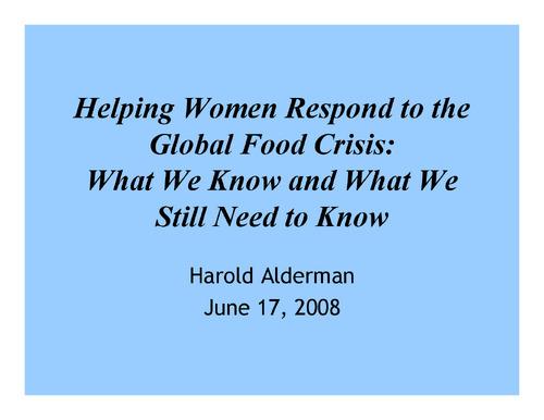 Helping Women Respond to the Global Food Crisis: What we know and what we still need to know