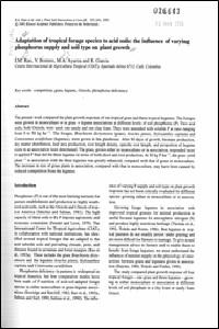 Adaptation of tropical forage species to acid soils : the influence of varying phosphorus supply and soil type on plant growth