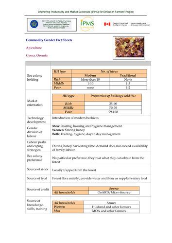 IPMS commodity gender fact sheet, Goma pilot learning woreda