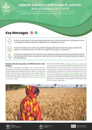 Gender equality for climate justice: Why it matters at COP29. CGIAR Issue Brief Series for Informing COP 29 | Number 7