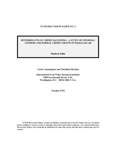 Determinants of credit rationing: a study of informal lenders and formal credit groups in Madagascar