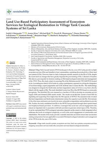 Land use-based participatory assessment of ecosystem services for ecological restoration in village tank cascade systems of Sri Lanka