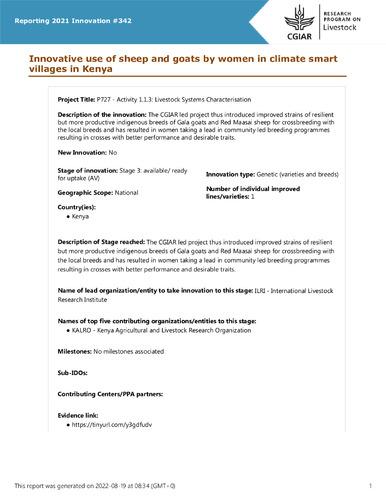 Innovative use of sheep and goats by women in climate smart villages in Kenya