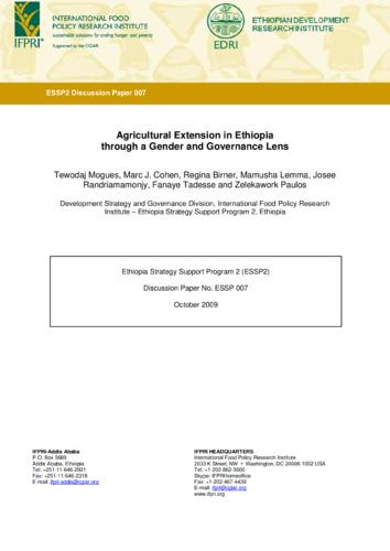Agricultural extension in Ethiopia through a gender and governance lens