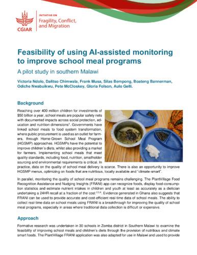 Feasibility of using AI-assisted monitoring to improve school meal programs: A pilot study in southern Malawi