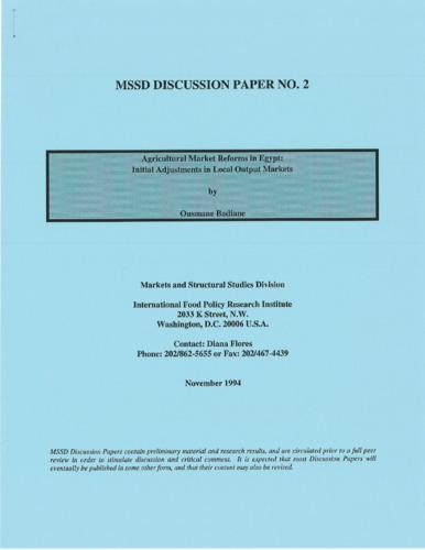 Agricultural market reforms in Egypt: initial adjustments in local output markets