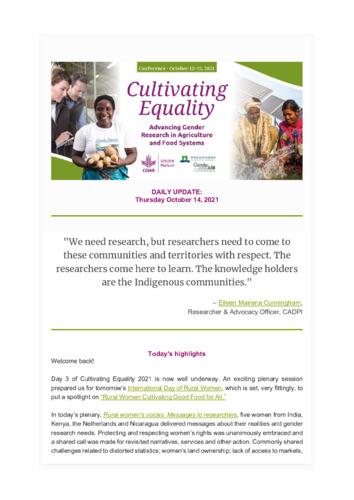 Cultivating Equality: Advancing Gender Research in Agriculture and Food Systems - Daily Update, Thursday, 14 October 2021