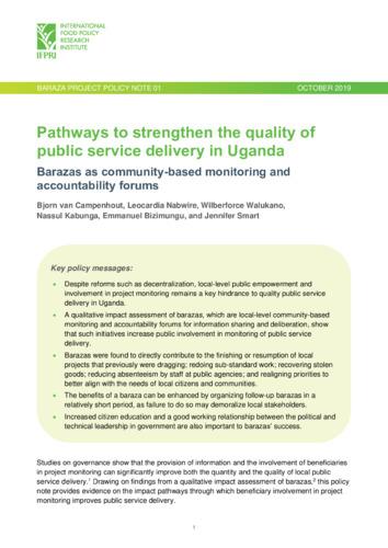 Pathways to strengthen the quality of public service delivery in Uganda: Barazas as citizen advocacy forums