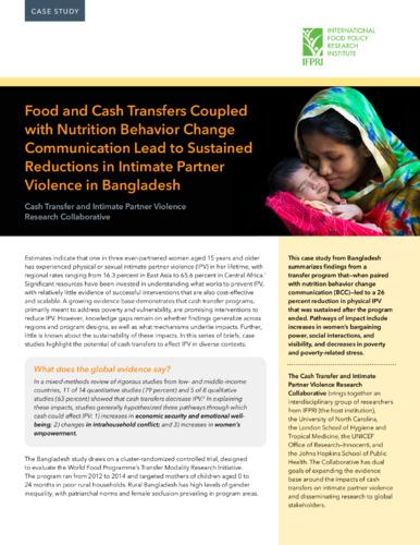 Food and cash transfers coupled with nutrition behavior change communication lead to sustained reductions in intimate partner violence in Bangladesh